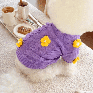 Diseño sin título (8) CHOMPA LILA FLORES - Ropa para perros y gatos